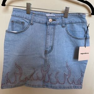 Revolve Superdown Flames Denim mini-skirt